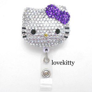 Purple Hello Kitty Inspired Blinged Rhinestone Retractable ID Badge Reel Holder